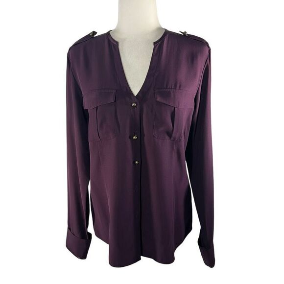 Lafayette 148 NY Purple  Sz 8 Long Sleeves Button-Down Silk Blouse Medium - Picture 1 of 11